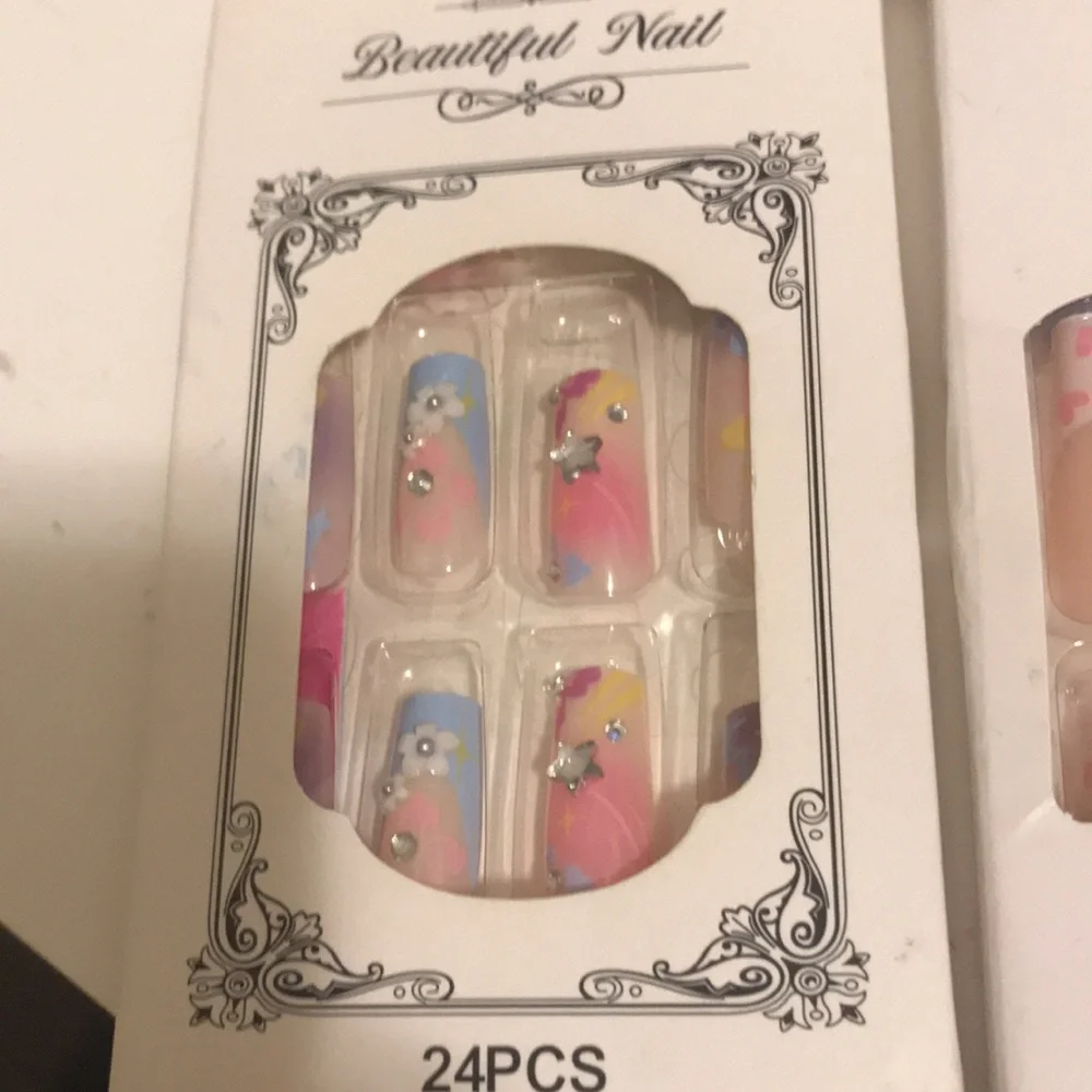 Blue and Pink Press-On Nail Set of 3 - Professional Do-It-Yourself Nails